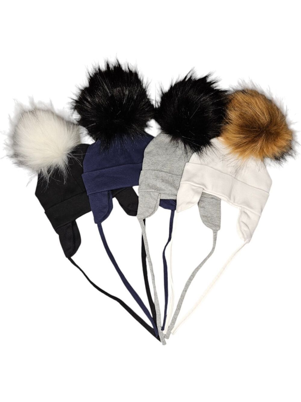 MPOMPON Baby Hats 0-6M Beanie 100% cotton includes 4 pom-poms